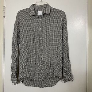 SANDRO Paris black white gingham plaid button down collared shirt medium